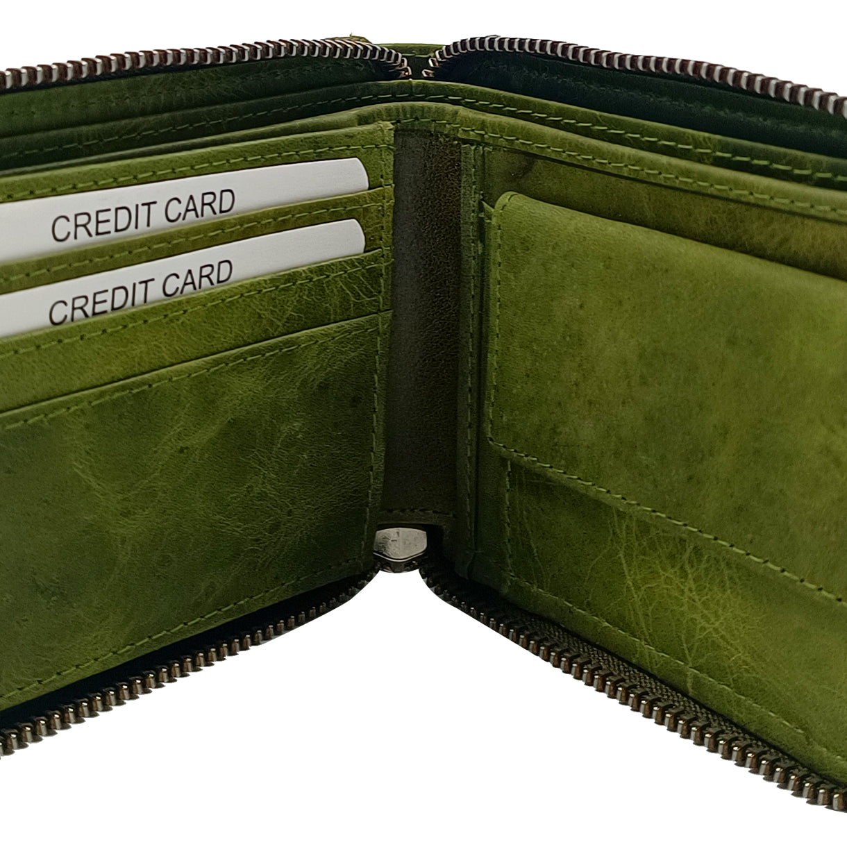 Leather Green Zipper Wallet for Men's