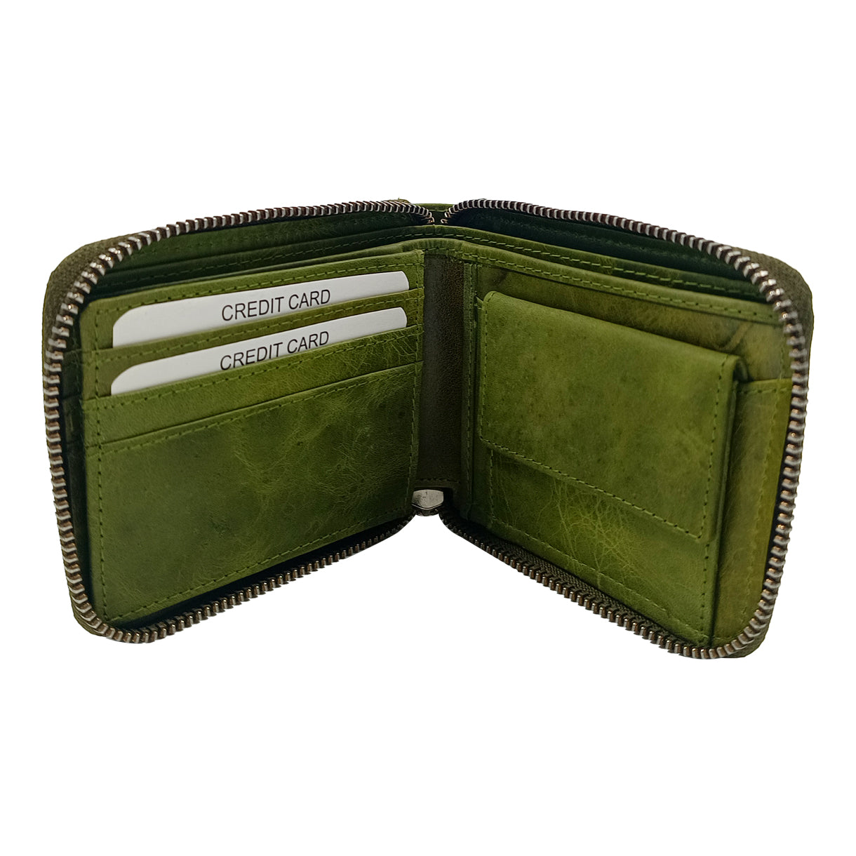 Leather Green Zipper Wallet for Men's