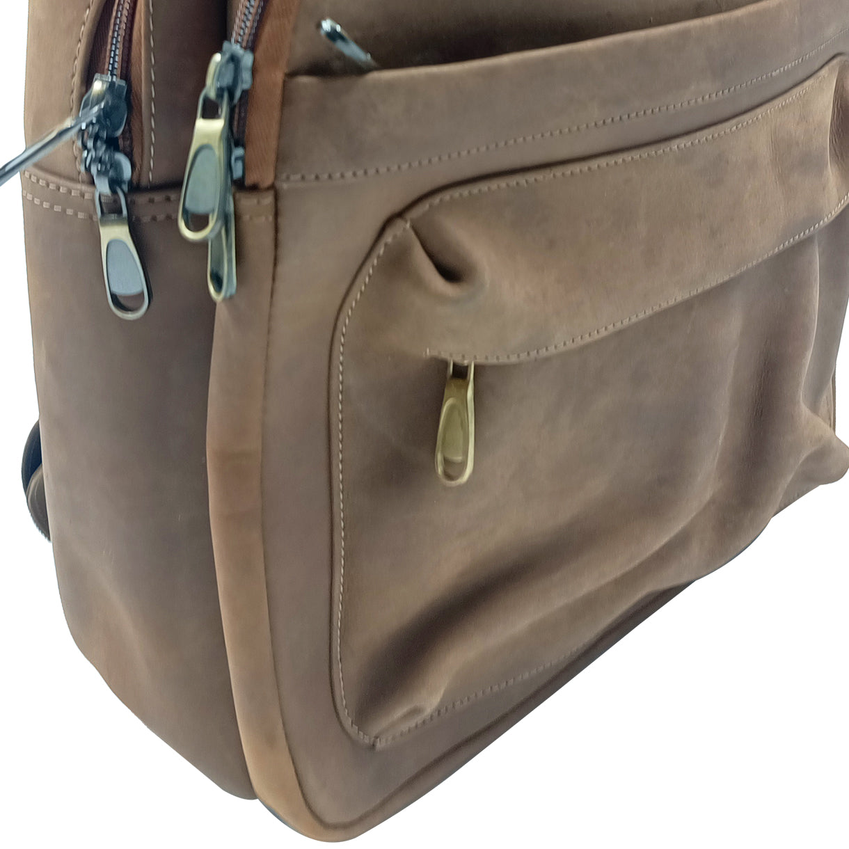 Leather Taupe laptop backpack bag