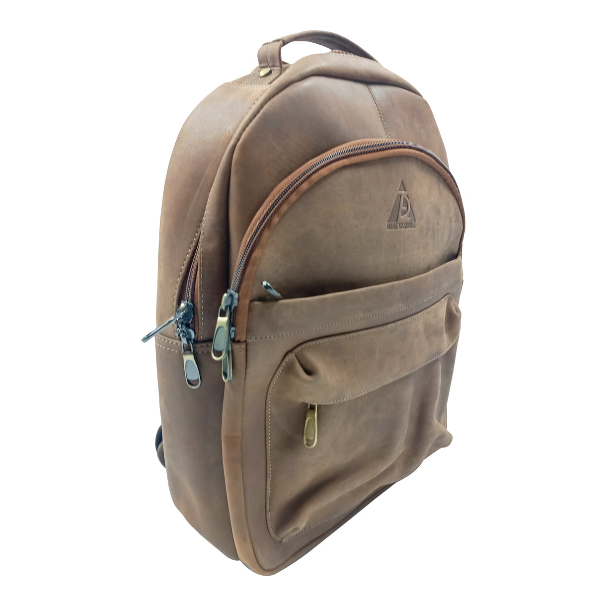 Leather Taupe laptop backpack bag