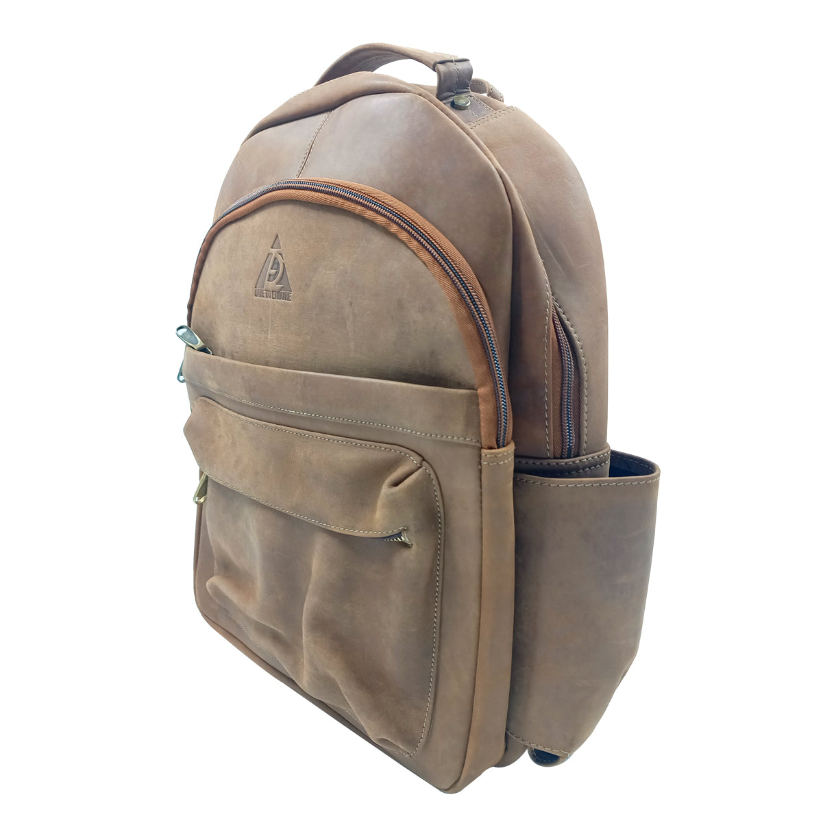 Leather Taupe laptop backpack bag