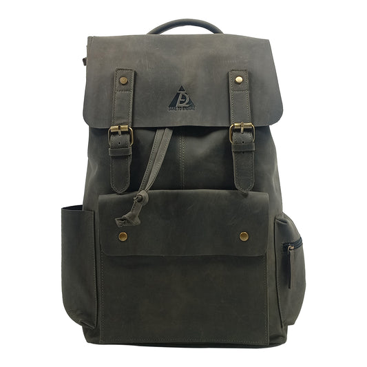 Leather Charcoal Green Travel & Laptop Backpack