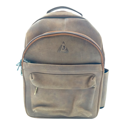Leather Taupe laptop backpack bag