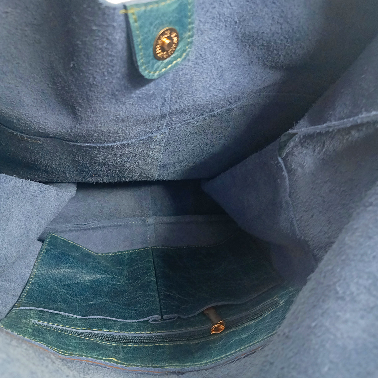 Leather Distressed Teal Tote Bag